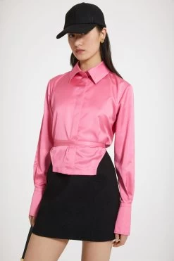 Cut-out Cropped Shirt In Eco-friendly Satin