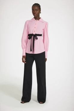 Puff Sleeve Bow Blouse In Seersucker