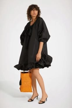 Grosgrain Ruffle Hem Dress In Recycled Faille