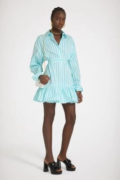 Ruffle Mini Shirt Dress In Printed Cotton