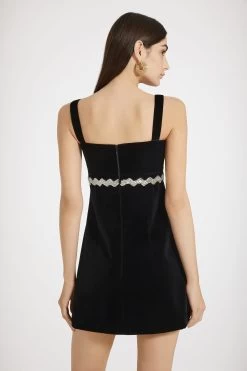 Embellished Bow Neckline Mini Dress In Cotton Velvet -Patou DR1370170999B 03 CARMEN