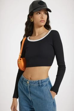 Open Back Cropped T-shirt In Ribbed Cotton