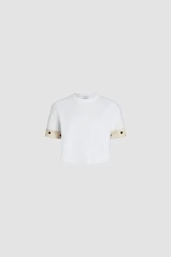 Patou 37 Silk Cuff Cropped T-shirt In Organic Cotton