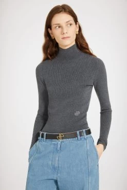 Patou 15 Ribbed High Neck Jumper In Sustainable Wool Blend