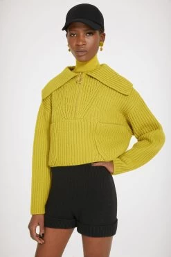 Zip-up Collar Rib Knit Jumper In Merino Wool