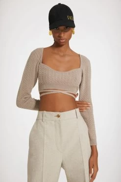 Wrap-back Cable Knit Top In Wool And Cashmere