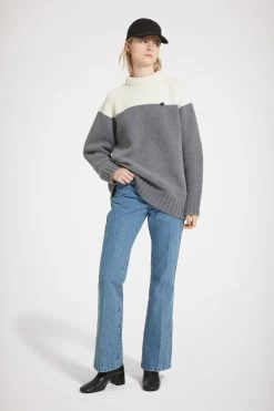 Two-tone Jumper In Sustainable Wool And Cashmere -Patou KN1458043963A 03 Niekee