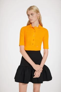 Ribbed Polo Top In Premium Cotton