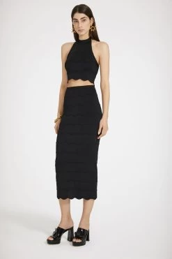 Wave Midi Pencil Skirt In Milano Knit