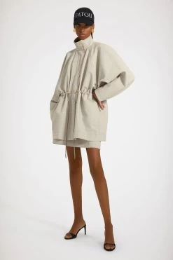 Drawstring Parka In Organic Cotton Jacquard
