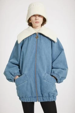 Oversized Jacket In Organic Cotton Denim And Faux Shearling