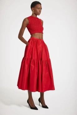 Buttoned Tiered Midi Skirt In Eco-friendly Faille