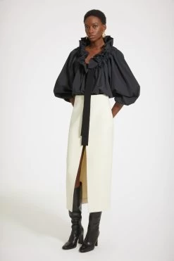 Patou 49 Slit Midi Skirt In Wool-blend Felt