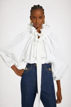 Drawstring Puff Sleeve Crop Top In Organic Cotton