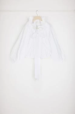 Drawstring Puff Sleeve Crop Top In Organic Cotton -Patou TO0320017001W 10